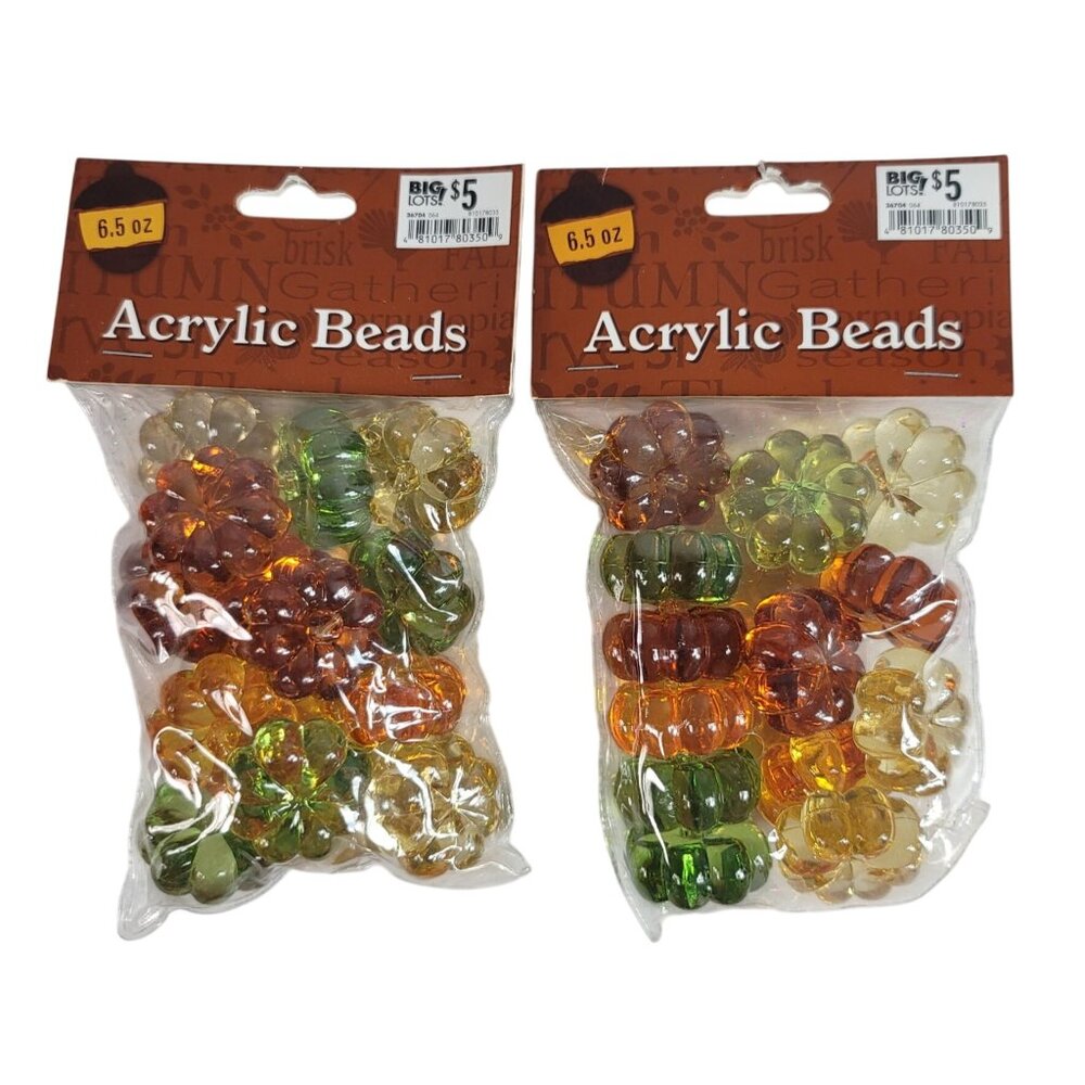 Big Lots Plastic Pumpkin 1" Beads Thanksgiving Fall Autumn Decor Lot of 2 NWT